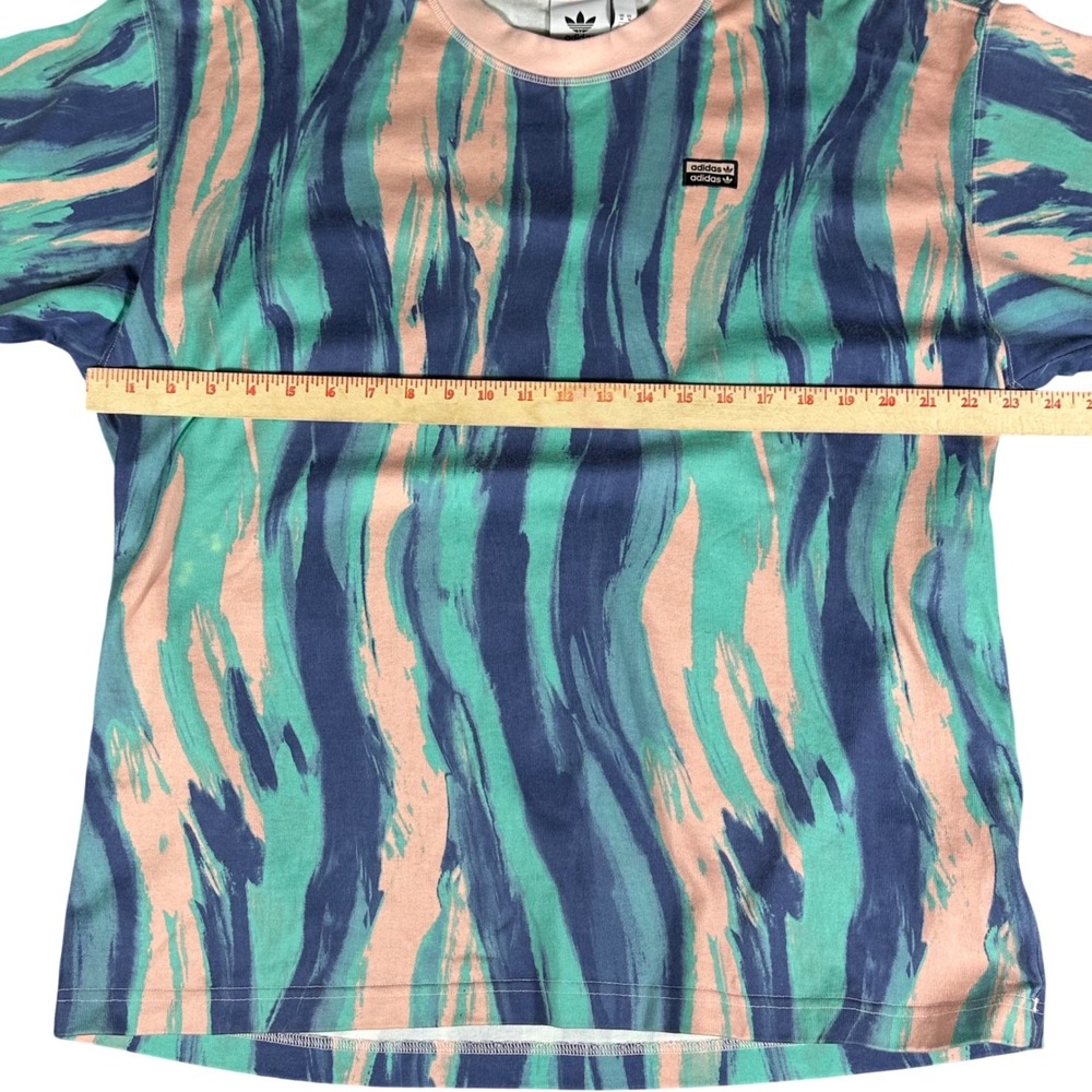 Adidas T-Shirt Mens Medium Teal Peach Abstract RYV Brushstroke Trefoil GN3319 - Picture 6 of 10